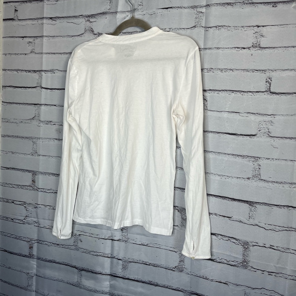 Vintage Lauren Jeans Co Ralph Lauren White Cotton Ruffle Half-Button Blouse L - Picture 9 of 14